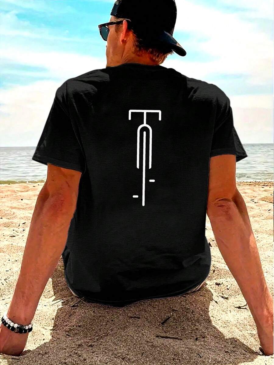 Men's Short-Sleeved, Breathable And Moisture-Wicking T-Shirt - Casual Round Neck, Regular Fit With Stylish Print, Suitable For Summer And All Year Round - Machine Washable, Essential For Men's Daily Casual Wear - Loose And Comfortable - Back - View 1