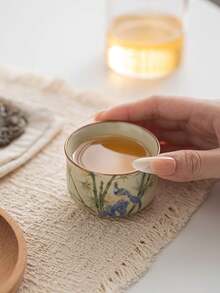 1/2/4/6pcs Bamboo Pattern Ceramic Tea Cups, Household Guest Tea Cups, Master Cups, Kung Fu Tea Cups, Black Tea Cups, Tea Tasting Cups, Espresso Cups, Party Afternoon Tea Cups, Coffee Cups, Gift Mugs - Multicolor - View 4