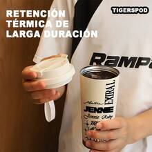 (17oz/500ML)Termo Cup,Collage de Jennie Patrón Vaso Con Popote,Material de Acero Inoxidable de Doble Capa,Con Tapa para Popote,Diseño Antiderrames,Mantiene Caliente 12 Horas,Mantiene Frío 24 Horas Botella de agua,El Regalo Ideal - Negro - Ver 6