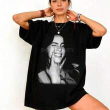 Cotton Graphic T-Shirt, Plus Sizes, Retro Billie Tour T-Shirt, Gift For Women And Men, Y2K, Oversized T-Shirt For Men, Summer Tops, Casual Printed T-Shirt For Women, Short Sleeve And Round Neck, Local Urban Fashion Spring/Summer. - 黑色 - 查看 1