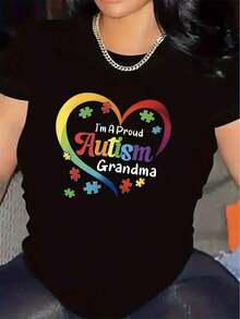 Women's Short Sleeve Crew Neck T-Shirt - Soft And Lightweight Everyday T-Shirt With Rainbow Heart Print - Comfortable Casual Shirt, Suitable For Daily And Special Occasions, Granny Style, Loose Fit, Medium Elasticity Fabric, Loungewear, Stylish T-Shirt, Durable Material, Short Sleeve T-Shirt, Gift For Grandparents. - 白色 - 查看 6