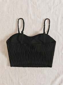 VCAY Top de Cami acolchado y texturizado marrón para mujeres con estilo de vacaciones - Negro - Ver 2