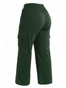 Wide Leg Plus Size Winter High Waist New Release Cold Autumn Elegant Palazzo Pants With Side Pockets Cargo Butt Lifting Premium Tailoring Sizes 46 To 56 - 綠色 - 查看 6