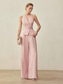 PREMIUM CHALECO DE LINO CON DOBLE LAZO EN LA CINTURA, PRIMAVERA/VERANO - Rosa - Ver 4
