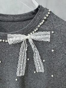 29 Camiseta de mujer de cuello redondo elástico regular - Gris Oscuro - Ver 5