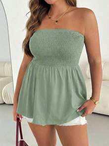 Blusa sin tirantes de rayas negras y blancas, versátil, cómoda y estilizadora, para mujer talla grande, ideal para primavera/verano, vacaciones y salidas, estilo europeo de verano - verde menta - Ver 1