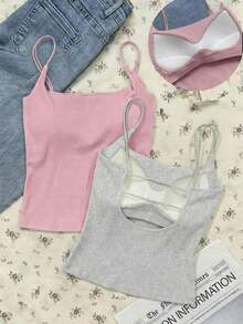 2 piezas Conjunto de camisola sin espalda ajustada para mujer, Camisola sin espalda de verano para mujer, Adecuado para el transporte diario, citas, fiestas, otoño/invierno/verano, Navidad, Año Nuevo, Acción de Gracias, fiestas, bodas, playa, ceremonias de graduación, de moda, elegante, casual, salidas, citas, reservas, transporte, brillante, Día de San Valentín, elegante, vacaciones, casual, Y2K, salidas, ceremonias de graduación y otras ocasiones. - Negro 3 - Ver 7