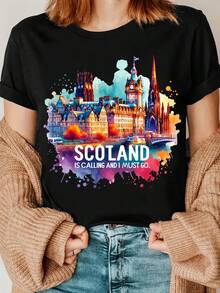 Camiseta de Estampado Escocés Británico, Escocia Me Llama, Debo Ir.Viaje a Edimburgo, Camiseta Escocesa, Recuerdos de Viaje Escocés - Negro - Ver 6