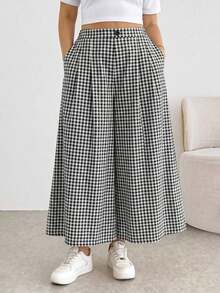 Comfortable And Loose-Fitting Elastic-Waist Pleated Shorts/Skirts, A Basic And Versatile Style For Everyday Wear, Flattering The Figure, In Apricot Color, For Plus-Size Women, For Spring/Summer - 黑白2 - 查看 8