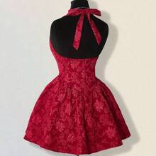 ICON Women's Jacquard Backless Halter Neck Dress, Elegant Palace Style, Sexy & Cute - Blanco - Ver 8