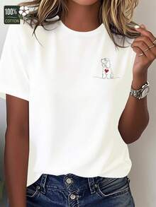 Camiseta de mujer Comfort Fit con arte de una línea de Cocker Spaniel con corazón, diseño puro - Blanco - Ver 1