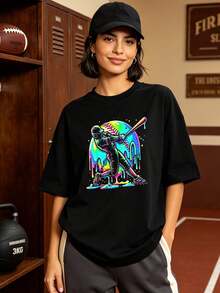 Camiseta de manga corta con cuello redondo suave y casual de verano para mujer, estilo béisbol, universitario, tops para salir, algodón, vintage, estilo callejero europeo y americano, casual deportivo, estilo unisex, estilo casual urbano, tops bonitos, Gen Z, curvas, ropa Y2K, camisetas divertidas, tops para damas, conjuntos de vacaciones para mujer, top lindo, camiseta gráfica, conjuntos de primavera, camisetas holgadas, ropa de calle retro, estilo de los 90, estilo de los 2000, subcultura, top negro, tops blancos, conjunto de fiesta de los 90. Blanco - Negro - Ver 3