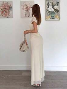 YHHSiren Gaze Nuevo vestido ajustado de malla con cintura entallada para mujeres en veranoYHH - Albaricoque - Ver 2
