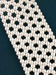 1pc European And American Faux Pearl Tie Necklace, Wedding/Party Accessory, Arrow-Shaped Fashion Accessory For Men And Women - White - View 5