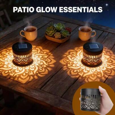 1/2pcs Solar Mandala Projection Light, Floral Wall Lamp, IP65, Suitable For Art Exhibitions, Space Decor, Bedroom Bedside Lamp, Party Atmosphere Light, Easter, Ramadan, Holiday Atmosphere Light, Yard Garden Decor, Landscape, Lawn, Corridor, Holiday Gift