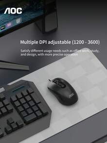 AOC Wired USB Mouse, 6 Button Ergonomic Office Mouse With Adjustable DPI And Side Buttons For PC Laptop Computer - View 5