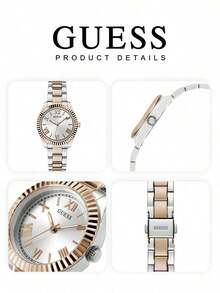 Guess 1 chiếc đồng hồ đeo tay nữ thạch anh kim - Vỏ và dây đeo bằng thép không gỉ mạ vàng hồng 30mm, mặt số bạc, dây đeo thép không gỉ hai tông màu, chống nước 30M, phụ kiện thời trang - GW0687L3 - Bạc - Xem 5