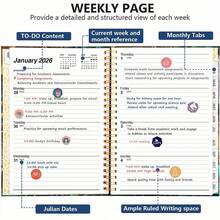 1pc Annual Planner Notebook | Spiral Binding Design | Schedule Management / Habit Tracker / Record Multi-Functional Notebook, 2026 Jan-Dec Weekly Monthly Planner, Leather Spiral Bound Office Diary Calendar Memo Pad Student Writing Notepad - Multicolor - View 7