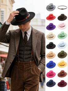 1pc Autumn/Winter Wide Brim Wool Felt Hat, Elegant Elegant Belt Decor Western Cowboy Hat, Personalized Casual Fashion Style Heart-Shaped Crown Hat, European And American Western Unisex Cowboy Hat, Suitable For Party, Gathering, Western Theme Event, Daily Wear - Multicolor 2 - View 12