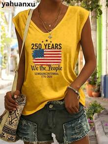 4th Of July Outfit WomenUSA 250th AnniversaryCommemorative Print Women's InspiredT-Shirt Short RoundNeckTopWhite LightweightY2K Short Sleeve Round Nec - 杏色 - 查看 4