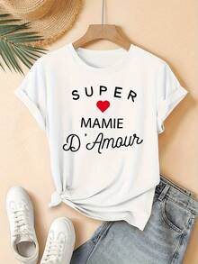 Camiseta ligera estampada, informal para mujer, ropa de vacaciones, manga corta, cuello redondo, primavera/verano, lavable a máquina, nueva moda femenina, versátil para salir, atuendo casual diario. - Blanco - Ver 2