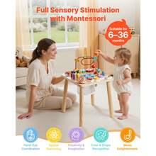 Montessori Activity Table For Toddler 1-3 Years Old, 8 In 1 Wooden Learn Activity Desk, Baby Play Table For Boys & Girls Aged 6+ Months, Great Birthday, Christmas, Children's Day Present - Wooden, 8 Games - View 2