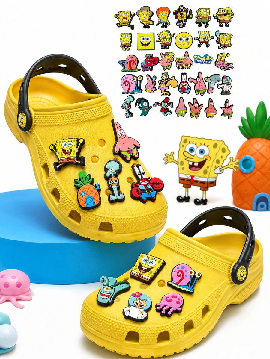 SpongeBob SquarePants 6/24/32入 家庭與朋友可愛鞋飾 DIY 洞洞鞋涼鞋配件 可拆卸 卡哇伊 Bingo 狗狗 Coco Rusty Muffin 鞋飾 派對小禮物 贈品 裝飾配件 - 彩色 - 查看 1