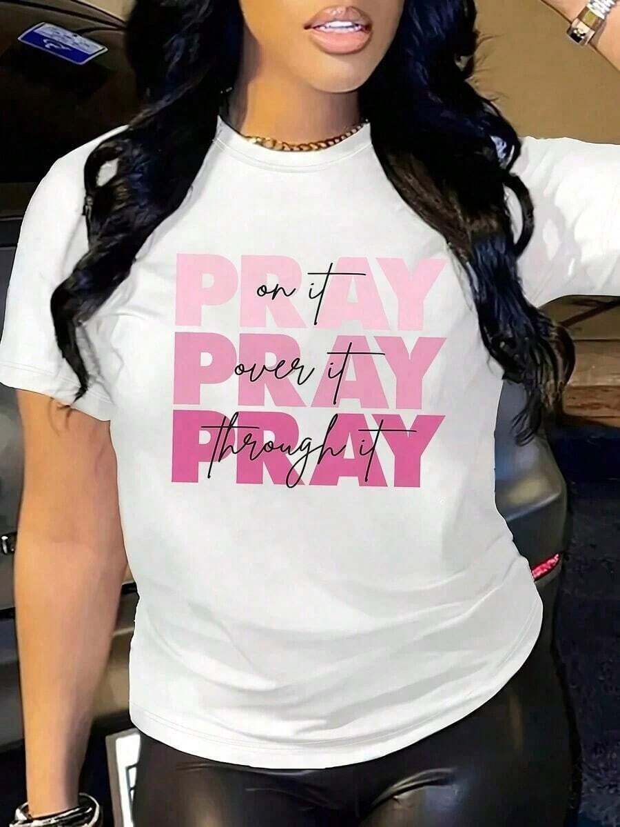 1 Pc Letter Graphic Tee 180g 100% Cotton - White - View 1