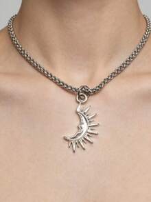 2 piezas Collar de pareja con sol y luna de acero inoxidable, guardián de la suerte, adecuado para reuniones diarias, fiestas, uso y regalo de bendición del Día de San Valentín - collar - Ver 5