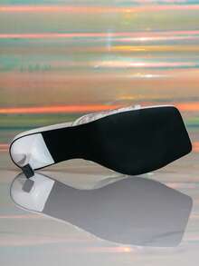 White Lace Slip-On Sandals, Square Toe Slim Heel Mid-Heel, Suitable For Dates And Commuting - White - View 7