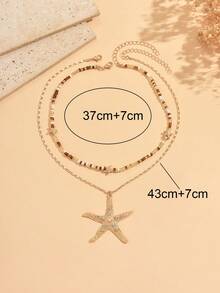 2pcs/Set Handmade Bohemian Style Beaded Necklace, Fashion Versatile Starfish Pendant, Suitable For Daily Wear, Travel And Party, Random Bead Size And Color Arrangement - Multicolor - View 4