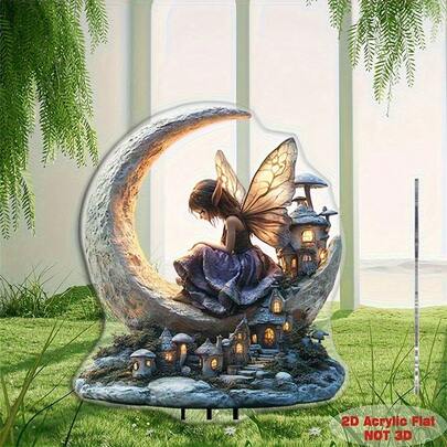 2D Acrylic Moon & Fairy Garden Stake Decor, Suitable For All Seasons And 11 Holidays, Perfect For Garden, Lawn And Gardening
