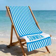 1pc Ultra Soft Blue Striped Summer Pattern Beach Towel, Suitable For Beach, Pool Party, Vacation - Beach & Pool Accessories - Style1 - View 7
