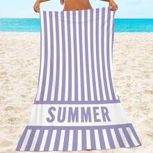 1pc Ultra Soft Purple Striped Summer Pattern Beach Towel, Suitable For Beach, Pool Party, Vacation - Beach & Pool Accessories - Style2 - View 1