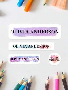 Customized Watercolor Brush Stroke Name Sticker, Personalized Waterproof Decal With Removable Design, Suitable For Student Supplies, Water Bottles And Daily Items - Multicolor - View 16