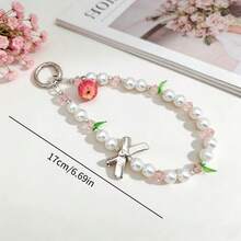 Móc khóa túi hình quả táo đính ngọc trai kiểu Ins, dây đeo cổ tay chống thất lạc chất lượng cao, đa năng dành cho nữ. - trắng - Xem 2