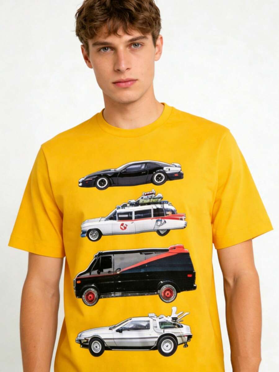Men's T-Shirt - Vintage T-Shirt With KITT And Ghost Car Print, Crew Neck And Short Sleeves, Regular Fit, Breathable And Comfortable, Designed In A Nostalgic Urban Style, Machine Washable, Suitable For Casual Wear In All Seasons, Retro T-Shirt - 多色 6 - 查看 1