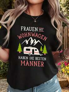 Men's T-Shirt With Letter Print "Women With Trailers Have The Best Men", Short Sleeve, Round Neck, Casual Top For Summer And Spring, Women's Clothing. - 黑色 - 查看 1