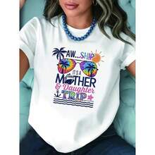 Beach Graphic T-Shirt With Retro Sunglasses Print, Tropical Sunset And Coconut Tree, Soft, Casual, Short Sleeve, For Summer Vacation - Urban Vintage Style, Unisex, Cotton, Crew Neck, Short Sleeve - 白色 - 查看 3