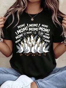 "Mommy Mommy Mommy Duck" Family T-Shirt - Funny Mother's Day Gift For Women, Casual T-Shirt With Cute Animal Print For Summer, 220g - Unisex Urban Vintage Style, 100% Pure Cotton Short Sleeve T-Shirt. - 黑色 - 查看 7