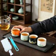 Bộ 4 tách trà, hộp quà trà Tết Nguyên Đán, tình thân gia đình, tách trà phong cách tranh phong cảnh Trung Quốc, tách nước, tách trà Kung Fu, quà tặng Ngày của Cha, bộ tách trà gốm sứ nung phong cảnh Tong Song, tách trà chủ nhân, hộp quà tách trà riêng lẻ - Đen và trắng - Xem 9