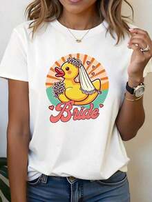 2026 New Cotton Shirt 100% Cotton Women's Size T-Shirt With Duck Graphic Print, Short Sleeve And Round Neck, Casual Top For Summer And Spring, Women's Clothing Women's Simple Solid Color Shirt, Loose And Casual Short Sleeve - 白色的 - 查看 1