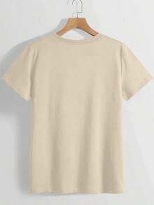Crew Neck T-Shirt With Vibrant Letter Print - Soft, Breathable, Short Sleeve, Casual Spring And Summer Fashion Clothing For Women With Relaxed Fit And Classic Design, 100% Cotton - 杏色 - 查看 3