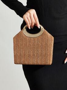 Noctella Fashionable Woven Handbag For Women, Versatile Shoulder Bag For Holiday, Beach, Business Commute, Casual, Minimalist, Beach, Vacation - Brown - View 8