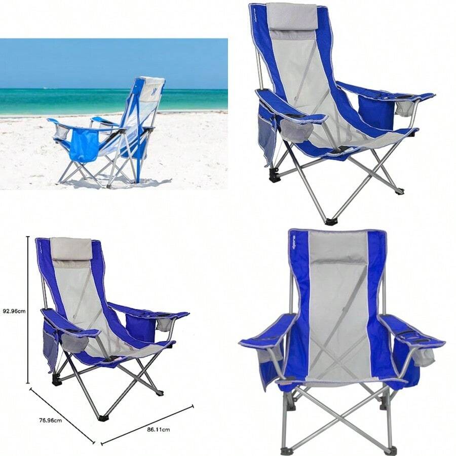Kijaro Beach Sling Chair with Cooler Pocket - Various Fun Colors and Patterns - Perfect Beach Folding Chair and Camping Chair - Includes a Detachable Pillow - Azul de las Maldivas - Ver 1