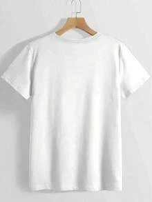 Camiseta casual de manga corta para primavera y verano, camiseta estampada de cuello redondo, ropa de mujer de manga corta, camisetas de mujer, camisetas gráficas, camisetas gráficas para mujer, camisetas de verano, camisetas casuales, camisetas de verano, tops, conjuntos de verano para mujer, camiseta casual cómoda de manga corta con cuello redondo, blusas elegantes para dama. - Blanco - Ver 2