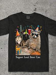 Animal Day Funny Emotion T-Shirt, Women's Round Neck T-Shirt, Loose And Casual Fit, Soft And Comfortable, Suitable For All Seasons, Short Sleeve Top For Women, Machine Washable, Local Warehouse. - 黑色 - 查看 1