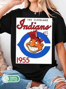/Cleveland  1955 Retro Logo Tee, Black Cotton T-Shirt, Baseball Fan Merch - Black - View 6