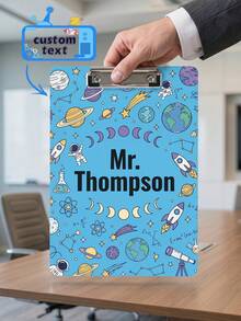 1pc Custom Text Space & Science Teacher Clipboard, Personalized Name Acrylic Clipboard With STEM Pattern, Science Teacher Clipboard With Metal Clip, Back To School Classroom Supply, Teacher Appreciation Gifts, Blue Cute Astronaut Clipboard, Alaxy & Planet Design - Multicolor - View 1