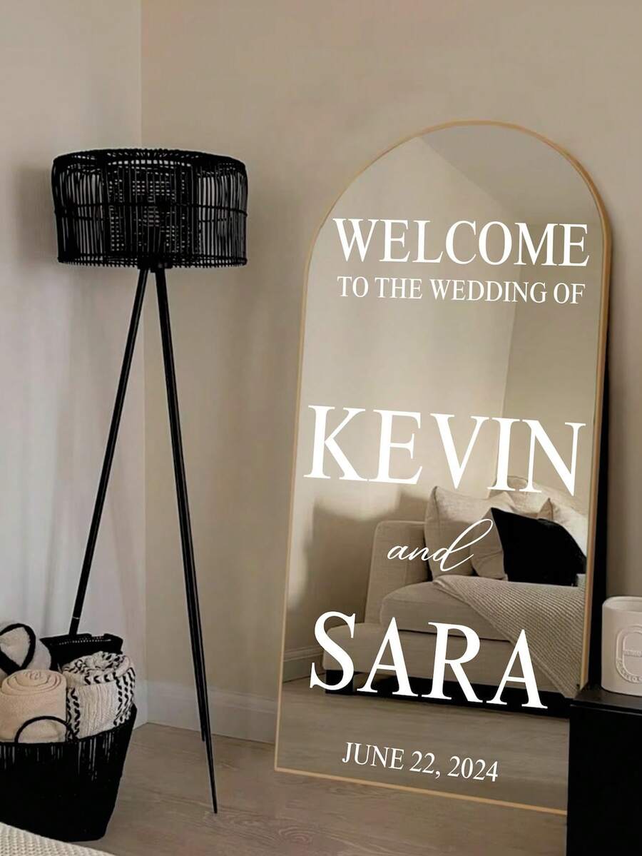 Customized Mirror Sticker Wedding Decoration - Wedding Signage Decor DIY Wedding Sticker - Mirror Sticker "Welcome To The Wedding" - Customized Mirror Letter Sticker Decal - Just Married - Wedding Marriage Decor/Modern Wedding Welcome Sign/Personalized Newlyweds Name And Date/Mirror Sticker-Bridal Shower - Multicolor - View 1
